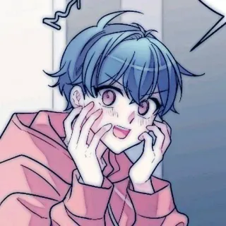 🤖 Anime, Cartoon, Schattig, Jongen, Blauw haar, Enthousiast telegram sticker