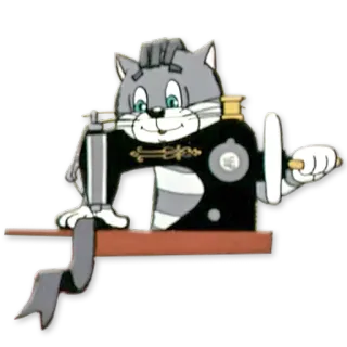 ✂ cat, sewing machine, sewing, cartoon, vintage whatsapp sticker