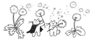🐱 cats, dandelions, flowers, whimsical, cute, drawing, sketch telegram sticker