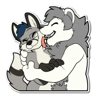 ❤ furry, anthropomorphic, hug, embrace, affectionate, cartoon, cute, interaction telegram sticker