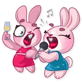 🎤 conejo, cantando, micrófono, dibujos animados, fiesta, diversión telegram sticker