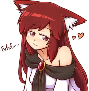 😏 anime, chica, pelo rojo, orejas de zorro, linda, sonrisa burlona whatsapp sticker