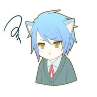 😒 Anime, Orejas de gato, Puchero, Dibujos animados, Lindo, Pelo azul, Kawaii whatsapp sticker