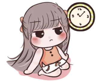 😑 ผู้หญิง, การ์ตูน, นาฬิกา, น่ารัก, ง่วง, เบื่อ telegram sticker