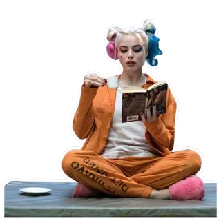 👹 Harley Quinn Suicide Squad lettura, libro, tuta arancione, prigioniero, margot robbie whatsapp sticker