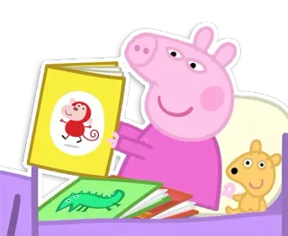 🛌 Peppa Pig peppa, pig, lezen, boek, cartoon telegram sticker