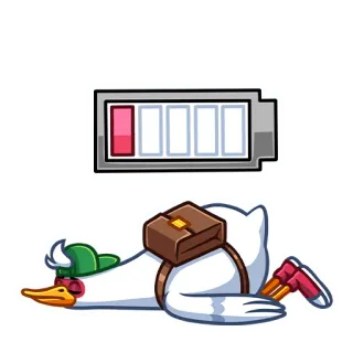 😴 鸭子, 低电量, 累, 卡通, 贴纸, 精疲力竭 telegram sticker