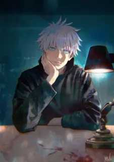 🙂 Gojo Satoru Jujutsu Kaisen anime, gojo, satoru, jujutsu kaisen, manga, white hair, character whatsapp sticker