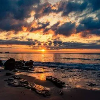 😎 sunset, beach, ocean, nature, landscape, dusk, waves, scenic telegram sticker