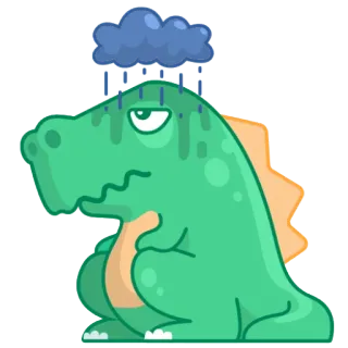 😓 dinosaur, cartoon, sad, rain, cloud, cute, weather telegram sticker
