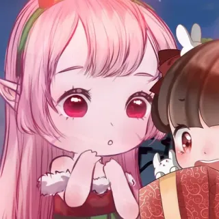 🦄 anime, chibi, cute, girl, elf, present, christmas, holiday telegram sticker