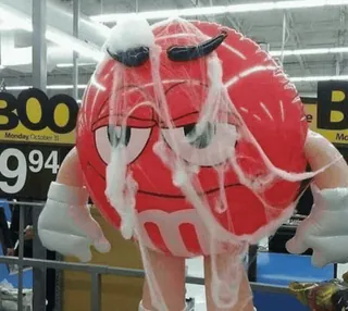🥱 Red M&M M&M's BOO halloween, spooky, candy, mascot, meme, cobweb, funny, shopping telegram sticker