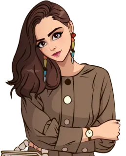 🤨 mujer, dibujo animado, personaje, moda, joyería, ilustración telegram sticker