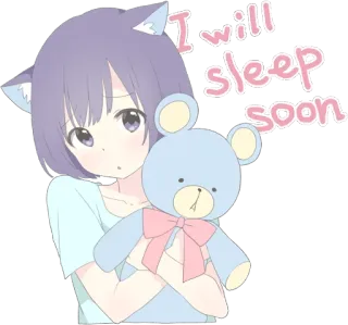 😪 I will sleep soon Anime, Katmeisje, Slaap, Teddybeer, Schattig, Kawaii telegram sticker