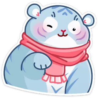 😉 เสือ, ฤดูหนาว, ผ้าพันคอ, น่ารัก, คาวาอิ, สีน้ำเงิน telegram sticker