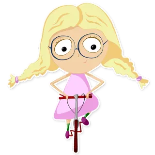 🚲 dziewczyna, rower, kreskówka, różowa sukienka, okulary, warkocze telegram sticker
