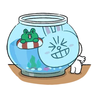 😝 conejo, rana, pecera, dibujos animados, lindo, ilustración telegram sticker