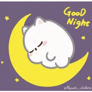 🐱 Good Night кот, луна, спокойной ночи, сон, милый, звезды, мультфильм whatsapp sticker
