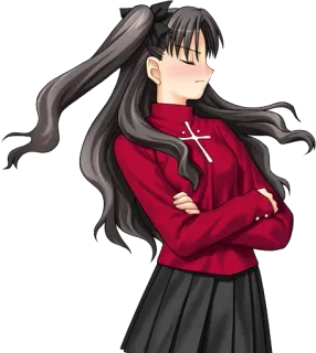 😒 Rin Tohsaka Fate/stay night Anime, Personaje, Chica, Rojo, Tsundere, Brazos Cruzados whatsapp sticker