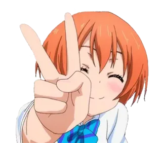 ✌ Anime, Ragazza, Segno di pace, Capelli arancioni, Carino, Cartone animato whatsapp sticker