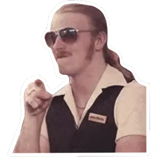 👈 John Barley 남자, 가리키는, 70년대, 선글라스 (파일럿), 콧수염 telegram sticker