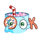 👌 OK ok, bánh donut, đồ uống, phim hoạt hình whatsapp sticker