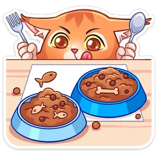 😋 mèo, thức ăn, thú cưng, động vật, dễ thương, đói, bữa ăn, mèo con telegram sticker