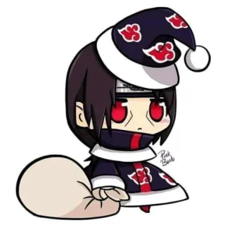 🎅 Itachi Uchiha Naruto Itachi Uchiha, Naruto, Anime, Noël, Bonnet de Père Noël, Chibi whatsapp sticker