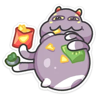 ☺️ monstro, desenho animado, roxo, batatas fritas, kiwi, comida, engraçado, fofo whatsapp sticker