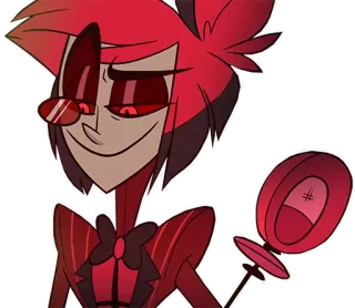 🤨 Alastor Hazbin Hotel kartun, iblis, penyiar radio, merah, mikrofon telegram sticker