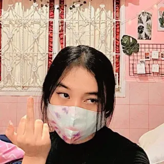 ☁️ dito medio, gesto, offensivo, persona, maschera, interno, ragazza telegram sticker