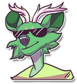 😎 олень, животное, мультфильм, рога, солнцезащитные очки, зеленый telegram sticker