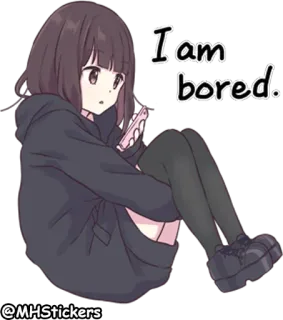 🙁 I am bored. anime, entediada, garota, desenho animado telegram sticker