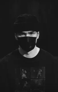 😷 man, face mask, t-shirt, martial arts, person, black and white telegram sticker