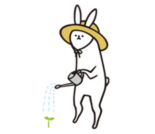 🐇 lapin, arrosage, animal, jardinage, dessin animé, mignon, chapeau telegram sticker