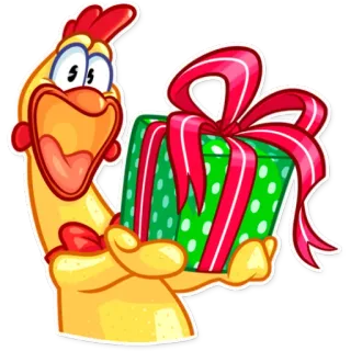 🎁 frango, presente, lembrança, desenho animado, engraçado, celebração telegram sticker