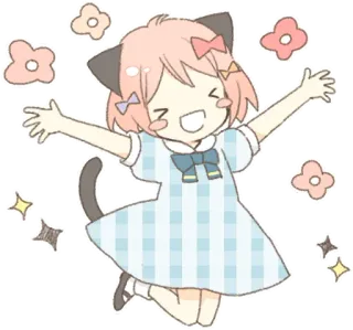 👐 Anime, Chat, Kawaii, Mignon, Joyeux, Heureux, Fille telegram sticker