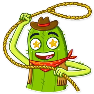 🤩 cactus, cowboy, rope, cartoon, western telegram sticker