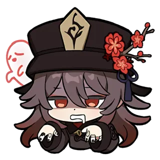 😨 Hu Tao Genshin Impact anime, game, ghost, chibi, tired whatsapp sticker