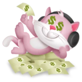 💰 gatto, soldi, dollari, cartoni animati, ricco, cuffie telegram sticker