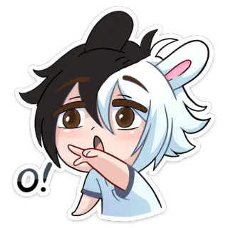 😮 O! 애니메이션, 만화, 귀여운, 토끼, 표정, 놀란, 카와이 telegram sticker