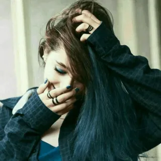 😂 mujer, pelo, mano, chica, retrato telegram sticker
