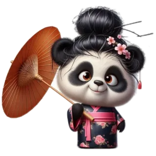 🐱 Panda, Kimono, Paraguas, Kawaii, Lindo, Animal, Asiático, Ilustración whatsapp sticker