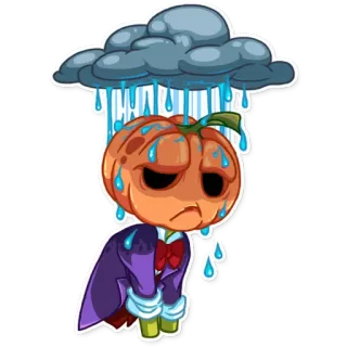 😞 pumpkin, sad, rain, cloud, tears, upset, cartoon whatsapp sticker