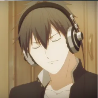 🎧 anime, headphones, man, serious, portrait telegram sticker