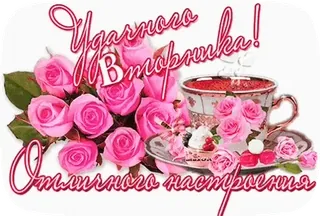 💐 Ударного вторника! Отличного настроения bunga, mawar, teh, cangkir, salam, selasa, suasana hati whatsapp sticker