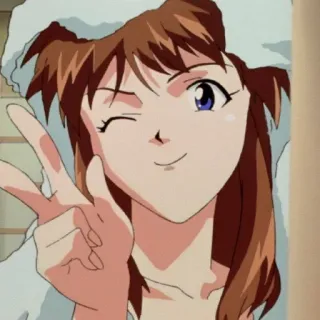 😘 Asuka Langley Soryu Neon Genesis Evangelion anime, character, woman, cartoon, winking, peace sign, happy telegram sticker