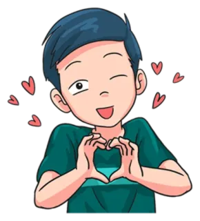 😍 hoạt hình, trái tim, tình yêu, nháy mắt, dễ thương, bé trai whatsapp sticker