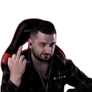 🖕 middle finger, offensive, gesture, man, sitting, chair telegram sticker