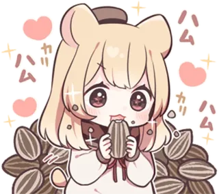 😊 ハムカリハムカリ hamster, imut, kawaii, hewan, makanan, anime, stiker telegram sticker